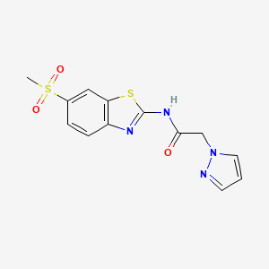 molecular formula C13H12N4O3S2 B2465242 N-(6-(甲基磺酰基)苯并[d]噻唑-2-基)-2-(1H-吡唑-1-基)乙酰胺 CAS No. 1207022-61-4