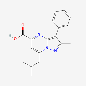 molecular formula C18H19N3O2 B2465250 7-Isobutyl-2-methyl-3-phenylpyrazolo[1,5-a]pyrimidine-5-carboxylic acid CAS No. 1401319-35-4