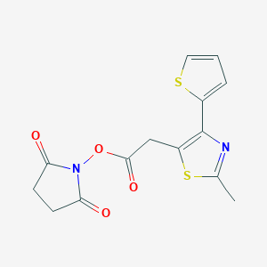 molecular formula C14H12N2O4S2 B2465256 2,5-Dioxopyrrolidin-1-yl 2-[2-methyl-4-(thiophen-2-yl)-1,3-thiazol-5-yl]acetate CAS No. 2109127-44-6