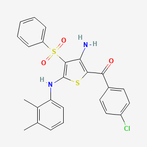 molecular formula C25H21ClN2O3S2 B2465266 (3-Amino-5-((2,3-dimethylphenyl)amino)-4-(phenylsulfonyl)thiophen-2-yl)(4-chlorophenyl)methanone CAS No. 895644-82-3