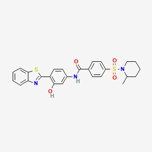 molecular formula C26H25N3O4S2 B2465275 N-(4-(benzo[d]thiazol-2-yl)-3-hydroxyphenyl)-4-((2-methylpiperidin-1-yl)sulfonyl)benzamide CAS No. 683261-35-0