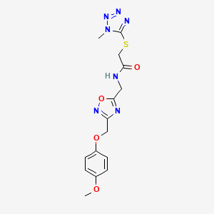 molecular formula C15H17N7O4S B2465293 N-((3-((4-methoxyphenoxy)methyl)-1,2,4-oxadiazol-5-yl)methyl)-2-((1-methyl-1H-tetrazol-5-yl)thio)acetamide CAS No. 1226441-27-5