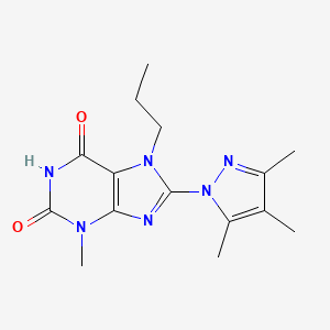 molecular formula C15H20N6O2 B2465305 3-Methyl-7-propyl-8-(3,4,5-trimethylpyrazolyl)-1,3,7-trihydropurine-2,6-dione CAS No. 1014010-60-6