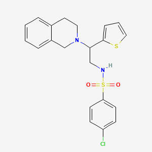 molecular formula C21H21ClN2O2S2 B2465322 4-氯-N-(2-(3,4-二氢异喹啉-2(1H)-基)-2-(噻吩-2-基)乙基)苯磺酰胺 CAS No. 904278-70-2