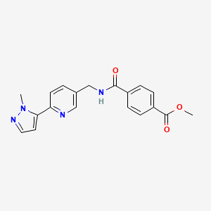 molecular formula C19H18N4O3 B2465332 methyl 4-(((6-(1-methyl-1H-pyrazol-5-yl)pyridin-3-yl)methyl)carbamoyl)benzoate CAS No. 2034617-83-7