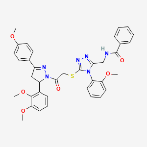 molecular formula C37H36N6O6S B2465334 N-((5-((2-(5-(2,3-dimethoxyphenyl)-3-(4-methoxyphenyl)-4,5-dihydro-1H-pyrazol-1-yl)-2-oxoethyl)thio)-4-(2-methoxyphenyl)-4H-1,2,4-triazol-3-yl)methyl)benzamide CAS No. 393573-28-9