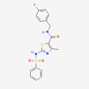molecular formula C18H16FN3O3S2 B2465344 N-(4-fluorobenzyl)-4-methyl-2-(phenylsulfonamido)thiazole-5-carboxamide CAS No. 941879-32-9