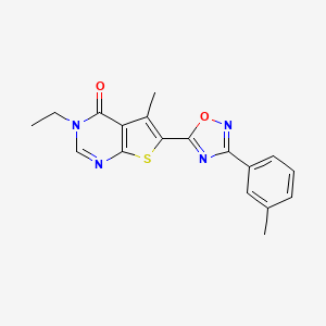 molecular formula C18H16N4O2S B2465347 3-ethyl-5-methyl-6-[3-(3-methylphenyl)-1,2,4-oxadiazol-5-yl]thieno[2,3-d]pyrimidin-4(3H)-one CAS No. 1326879-72-4