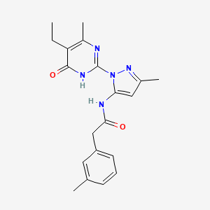 molecular formula C20H23N5O2 B2465352 N-(1-(5-ethyl-4-methyl-6-oxo-1,6-dihydropyrimidin-2-yl)-3-methyl-1H-pyrazol-5-yl)-2-(m-tolyl)acetamide CAS No. 1003798-88-6