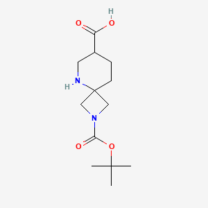 molecular formula C13H22N2O4 B2465354 2-[(2-Methylpropan-2-yl)oxycarbonyl]-2,5-diazaspiro[3.5]nonane-7-carboxylic acid CAS No. 2416235-34-0