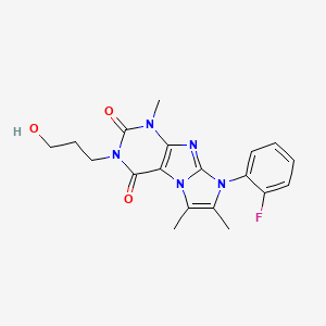 molecular formula C19H20FN5O3 B2465360 6-(2-氟苯基)-2-(3-羟丙基)-4,7,8-三甲基嘌呤[7,8-a]咪唑-1,3-二酮 CAS No. 878733-81-4
