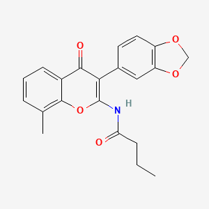 molecular formula C21H19NO5 B2465361 N-[3-(1,3-benzodioxol-5-yl)-8-methyl-4-oxochromen-2-yl]butanamide CAS No. 879565-08-9