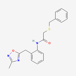 molecular formula C19H19N3O2S B2465365 2-(benzylthio)-N-(2-((3-methyl-1,2,4-oxadiazol-5-yl)methyl)phenyl)acetamide CAS No. 1448066-60-1