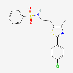 molecular formula C18H17ClN2O2S2 B2465375 N-(2-(2-(4-chlorophenyl)-4-methylthiazol-5-yl)ethyl)benzenesulfonamide CAS No. 894006-80-5