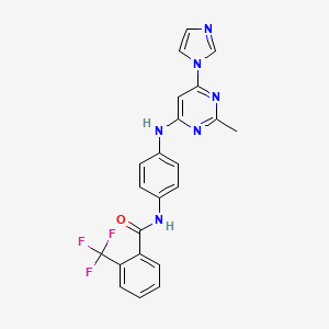 molecular formula C22H17F3N6O B2465428 N-(4-((6-(1H-imidazol-1-yl)-2-methylpyrimidin-4-yl)amino)phenyl)-2-(trifluoromethyl)benzamide CAS No. 1207018-77-6