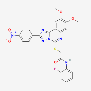 molecular formula C25H19FN6O5S B2465443 2-((8,9-dimethoxy-2-(4-nitrophenyl)-[1,2,4]triazolo[1,5-c]quinazolin-5-yl)thio)-N-(2-fluorophenyl)acetamide CAS No. 902594-46-1