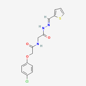 molecular formula C15H14ClN3O3S B2465460 (E)-2-(4-chlorophenoxy)-N-(2-oxo-2-(2-(thiophen-2-ylmethylene)hydrazinyl)ethyl)acetamide CAS No. 391884-55-2