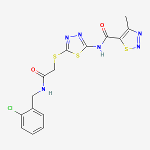 molecular formula C15H13ClN6O2S3 B2465463 N-(5-((2-((2-氯苄基)氨基)-2-氧代乙基)硫代)-1,3,4-噻二唑-2-基)-4-甲基-1,2,3-噻二唑-5-甲酰胺 CAS No. 1226427-05-9