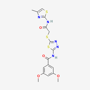 molecular formula C17H17N5O4S3 B2465464 3,5-dimethoxy-N-(5-((2-((4-methylthiazol-2-yl)amino)-2-oxoethyl)thio)-1,3,4-thiadiazol-2-yl)benzamide CAS No. 893345-80-7