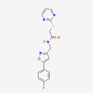 molecular formula C16H13FN4O2S B2465469 N-((5-(4-氟苯基)异噁唑-3-基)甲基)-2-(嘧啶-2-基硫)乙酰胺 CAS No. 1206998-09-5