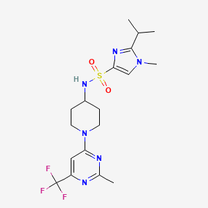 molecular formula C18H25F3N6O2S B2465486 1-甲基-N-{1-[2-甲基-6-(三氟甲基)嘧啶-4-基]哌啶-4-基}-2-(丙-2-基)-1H-咪唑-4-磺酰胺 CAS No. 2097858-16-5