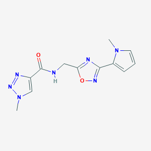 molecular formula C12H13N7O2 B2465488 1-methyl-N-((3-(1-methyl-1H-pyrrol-2-yl)-1,2,4-oxadiazol-5-yl)methyl)-1H-1,2,3-triazole-4-carboxamide CAS No. 2034440-40-7
