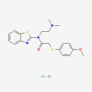 molecular formula C20H24ClN3O2S2 B2465522 N-(benzo[d]thiazol-2-yl)-N-(2-(dimethylamino)ethyl)-2-((4-methoxyphenyl)thio)acetamide hydrochloride CAS No. 1216660-26-2