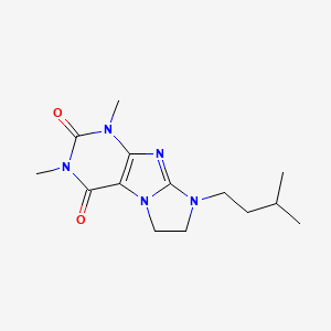 molecular formula C14H21N5O2 B2465528 8-isopentyl-1,3-dimethyl-7,8-dihydro-1H-imidazo[2,1-f]purine-2,4(3H,6H)-dione CAS No. 1010910-24-3