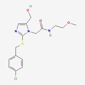 2-(2-((4-chlorobenzyl)thio)-5-(hydroxymethyl)-1H-imidazol-1-yl)-N-(2-methoxyethyl)acetamide