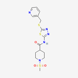 molecular formula C15H19N5O3S3 B2465535 1-(甲基磺酰基)-N-(5-((吡啶-3-基甲基)硫代)-1,3,4-噻二唑-2-基)哌啶-4-甲酰胺 CAS No. 1351619-91-4