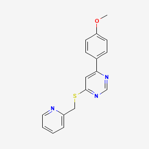 molecular formula C17H15N3OS B2465539 4-(4-甲氧基苯基)-6-((吡啶-2-基甲基)硫基)嘧啶 CAS No. 1203405-17-7