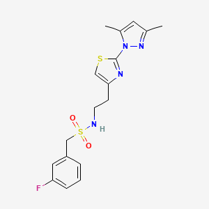 molecular formula C17H19FN4O2S2 B2465548 N-(2-(2-(3,5-二甲基-1H-吡唑-1-基)噻唑-4-基)乙基)-1-(3-氟苯基)甲磺酰胺 CAS No. 1421505-46-5
