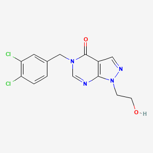 molecular formula C14H12Cl2N4O2 B2465559 5-[(3,4-Dichlorophenyl)methyl]-1-(2-hydroxyethyl)pyrazolo[3,4-d]pyrimidin-4-one CAS No. 899756-80-0