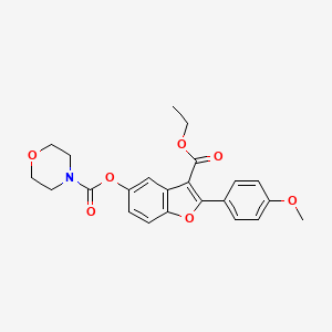molecular formula C23H23NO7 B2465569 3-(Ethoxycarbonyl)-2-(4-methoxyphenyl)-1-benzofuran-5-yl morpholine-4-carboxylate CAS No. 385390-65-8