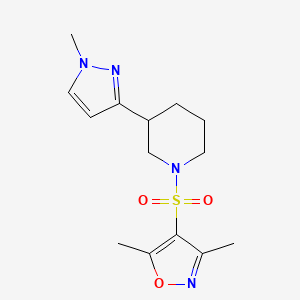 molecular formula C14H20N4O3S B2465572 3,5-dimethyl-4-((3-(1-methyl-1H-pyrazol-3-yl)piperidin-1-yl)sulfonyl)isoxazole CAS No. 2034203-88-6