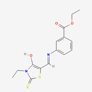 molecular formula C15H16N2O3S2 B2465581 Ethyl 3-(((4-ethyl-5-oxo-3-thioxo-2,4-thiazolidinylidene)methyl)amino)benzoate CAS No. 1024679-42-2