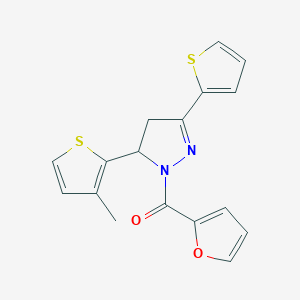 molecular formula C17H14N2O2S2 B2465607 Furan-2-yl-[3-(3-methylthiophen-2-yl)-5-thiophen-2-yl-3,4-dihydropyrazol-2-yl]methanone CAS No. 710987-06-7