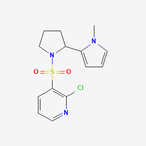 molecular formula C14H16ClN3O2S B2465630 2-chloro-3-{[2-(1-methyl-1H-pyrrol-2-yl)pyrrolidin-1-yl]sulfonyl}pyridine CAS No. 1394769-07-3
