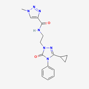 molecular formula C17H19N7O2 B2465644 N-(2-(3-cyclopropyl-5-oxo-4-phenyl-4,5-dihydro-1H-1,2,4-triazol-1-yl)ethyl)-1-methyl-1H-1,2,3-triazole-4-carboxamide CAS No. 1396814-71-3