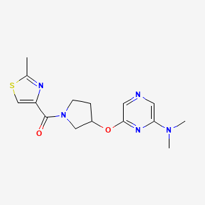 molecular formula C15H19N5O2S B2465666 (3-((6-(Dimethylamino)pyrazin-2-yl)oxy)pyrrolidin-1-yl)(2-methylthiazol-4-yl)methanone CAS No. 2034334-23-9
