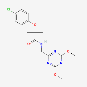 molecular formula C16H19ClN4O4 B2465686 2-(4-chlorophenoxy)-N-((4,6-dimethoxy-1,3,5-triazin-2-yl)methyl)-2-methylpropanamide CAS No. 2034521-06-5