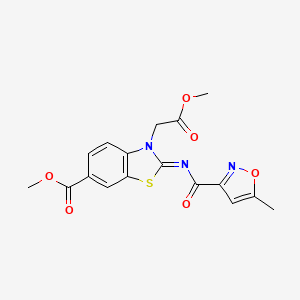 molecular formula C17H15N3O6S B2465691 (E)-methyl 3-(2-methoxy-2-oxoethyl)-2-((5-methylisoxazole-3-carbonyl)imino)-2,3-dihydrobenzo[d]thiazole-6-carboxylate CAS No. 955630-57-6
