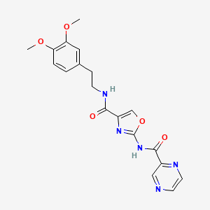 molecular formula C19H19N5O5 B2465706 N-(3,4-二甲氧基苯乙基)-2-(吡嗪-2-甲酰胺)恶唑-4-甲酰胺 CAS No. 1396677-87-4