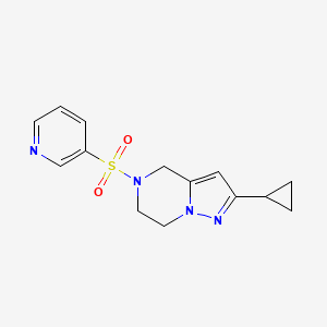 molecular formula C14H16N4O2S B2465711 2-Cyclopropyl-5-(pyridin-3-ylsulfonyl)-4,5,6,7-tetrahydropyrazolo[1,5-a]pyrazine CAS No. 2034605-92-8