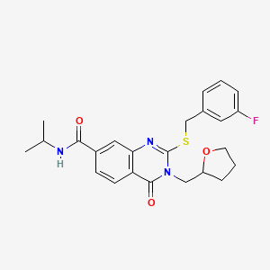 B2465716 2-((3-fluorobenzyl)thio)-N-isopropyl-4-oxo-3-((tetrahydrofuran-2-yl)methyl)-3,4-dihydroquinazoline-7-carboxamide CAS No. 946270-47-9