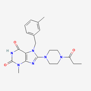 molecular formula C21H26N6O3 B2465718 3-methyl-7-[(3-methylphenyl)methyl]-8-(4-propanoylpiperazin-1-yl)-2,3,6,7-tetrahydro-1H-purine-2,6-dione CAS No. 1364010-87-6