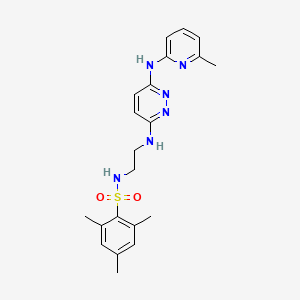 molecular formula C21H26N6O2S B2465725 2,4,6-三甲基-N-(2-((6-((6-甲基吡啶-2-基)氨基)嘧啶-3-基)氨基)乙基)苯磺酰胺 CAS No. 1021114-53-3