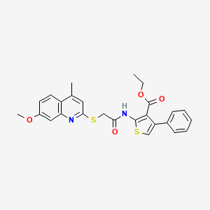 molecular formula C26H24N2O4S2 B2465783 Ethyl 2-({[(7-methoxy-4-methylquinolin-2-yl)sulfanyl]acetyl}amino)-4-phenylthiophene-3-carboxylate CAS No. 304684-72-8