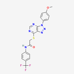 molecular formula C20H15F3N6O2S B2465785 2-((3-(4-甲氧基苯基)-3H-[1,2,3]三唑并[4,5-d]嘧啶-7-基)硫代)-N-(4-(三氟甲基)苯基)乙酰胺 CAS No. 863500-51-0