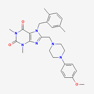 molecular formula C28H34N6O3 B2465787 7-(2,5-dimethylbenzyl)-8-((4-(4-methoxyphenyl)piperazin-1-yl)methyl)-1,3-dimethyl-1H-purine-2,6(3H,7H)-dione CAS No. 851939-11-2